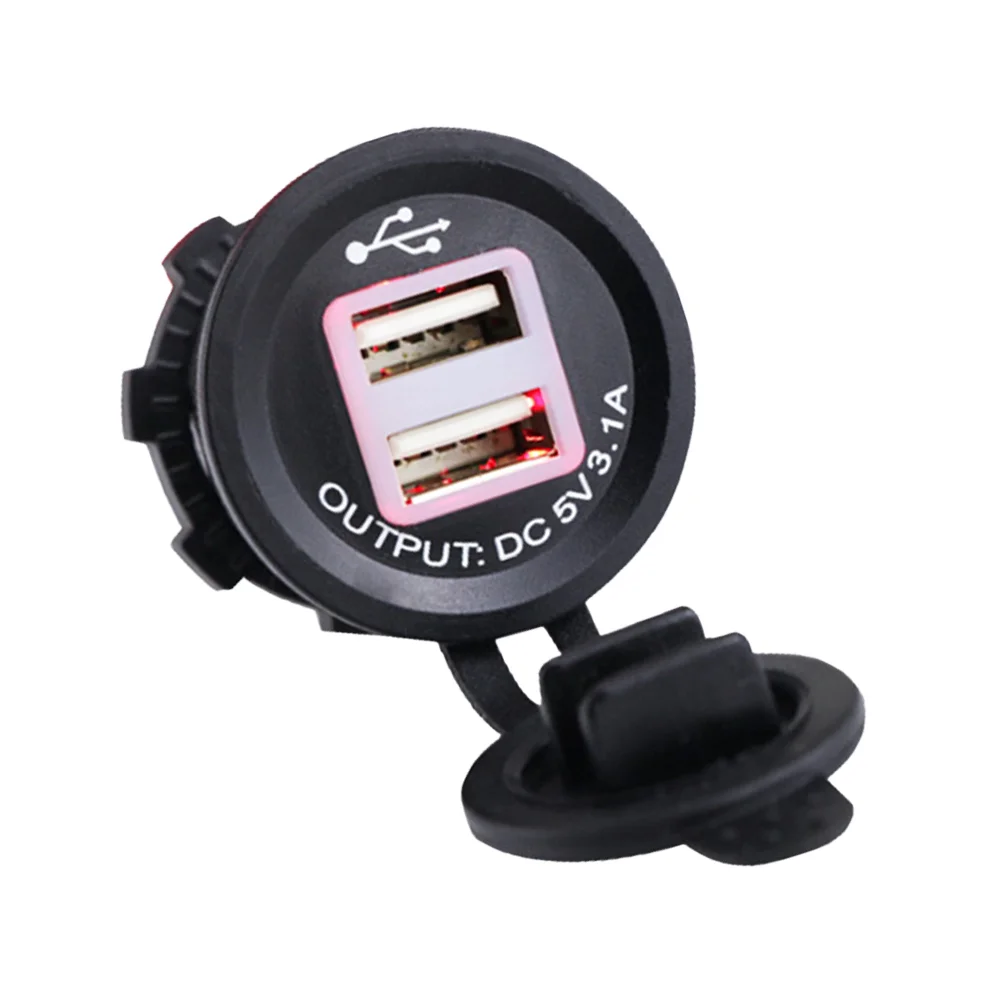 

5V 31A Waterproof Dual USB Port Motorcycle Car Socket for Mobile Cell Phone GPS USB Power Socket (Bla