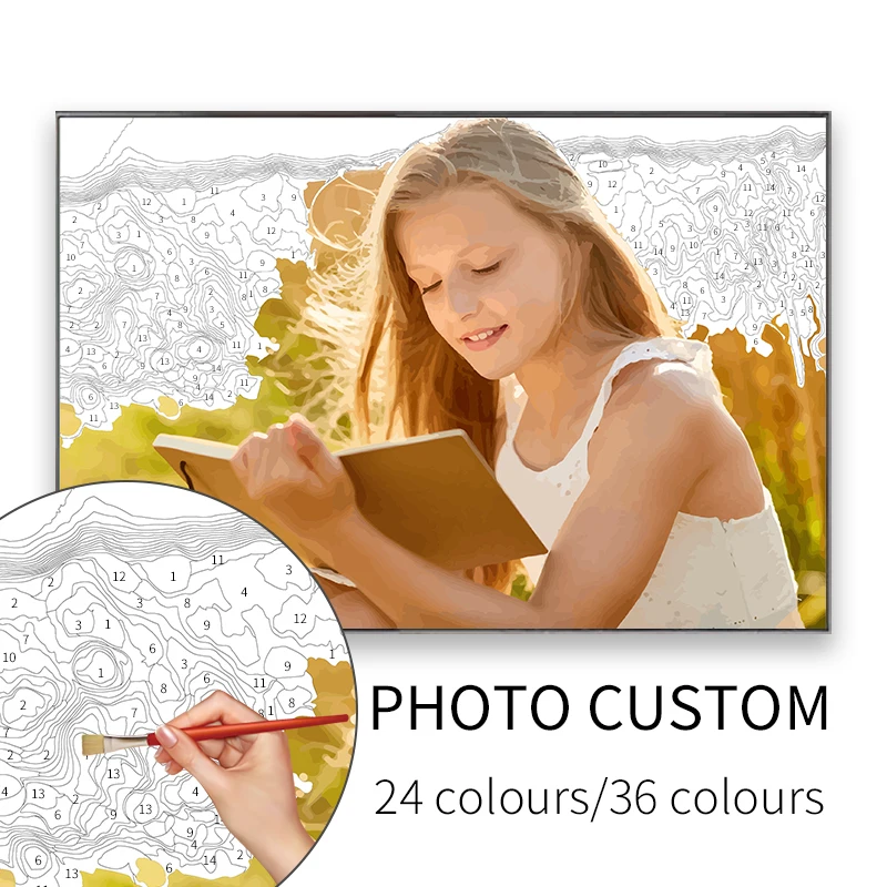 GATYZTORY 24/36 Color Personalised Paint By Numbers Photo Custom DIY Oil Painting By Number Picture Canvas Photo Gift Decors