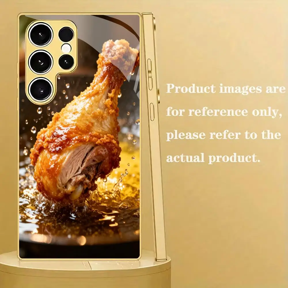 Realistic chicken leg electroplated glass phone case suitable for Samsung Galaxy S26 S25 S24 S23 S22 S20 FE/Ultra/Plus anti drop