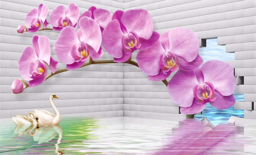 3d curtains Orchid Swan Wall Brick flower window curtains curtains for living room modern custom curtains