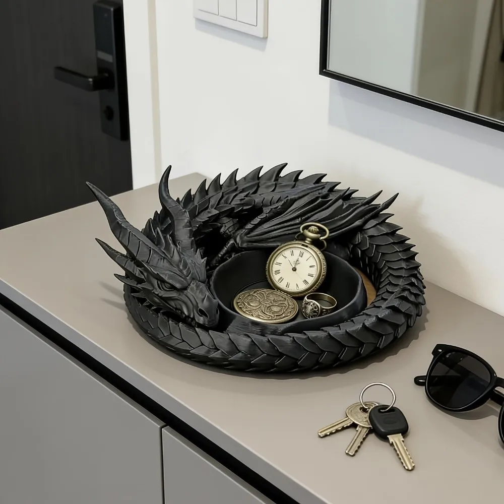 Bandeja Criativa Gótica de Dragão em Impressão 3D, Estilo Sombrio, Bandeja de Plástico para Armazenamento de Joias, Organizador Decorativo de Mesa, Porta-Chaves