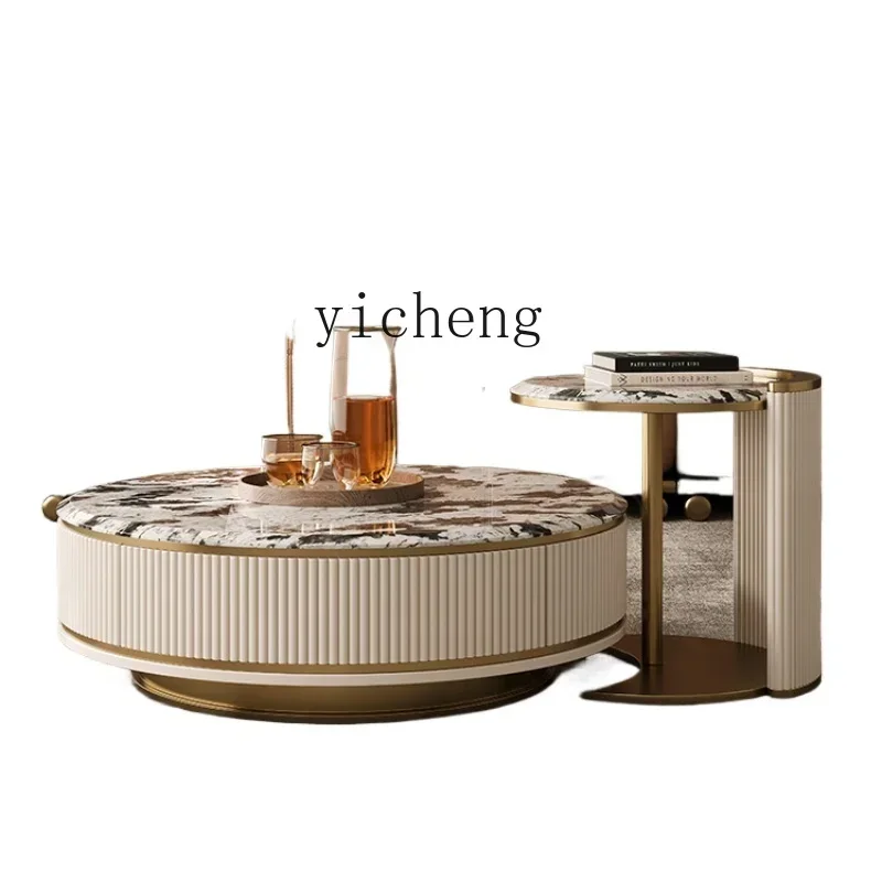 

light luxury marble size coffee table combination small apartment home modern simple living room stainless steel tea table