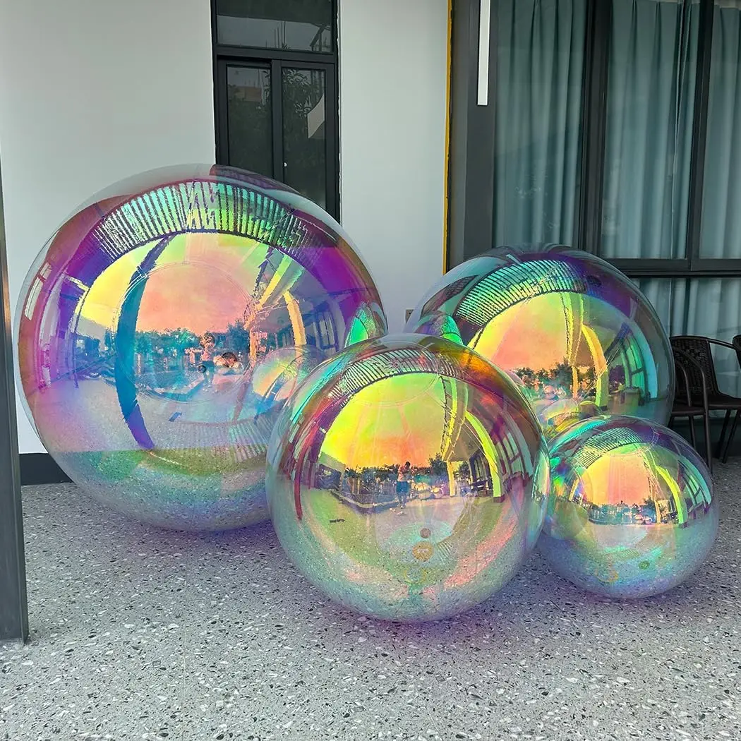 Iridescent Inflatable Mirror Ball Big Shiny Balls Airtight Giant Mirror Balloon Large PVC Sealed Sphere For Wedding Decoration