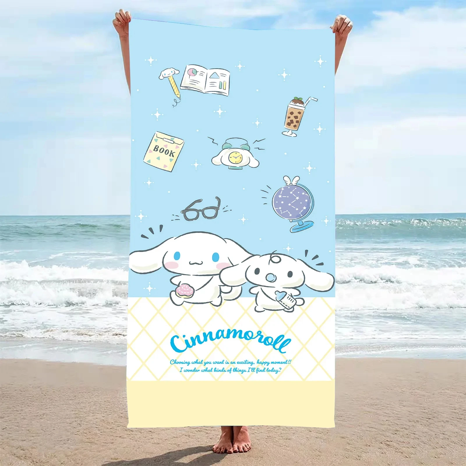 Cinnamoroll Children Beach Towel Anime Sanrios Portable Ultralight Absorbent Bath Towel Kid Gifts for Gym Swimming Picnic Travel