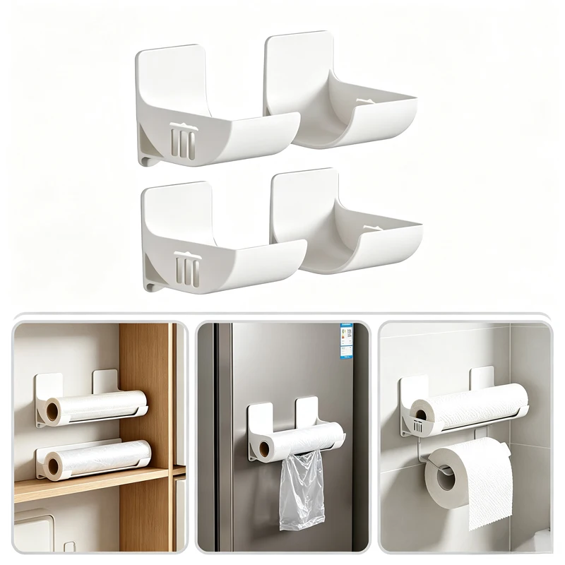 4Pcs No punching Cling Film Storage Bracket Garbage Bag Cabinet Storage Rack Side Storage Rack Garbage Bag Storage Rack