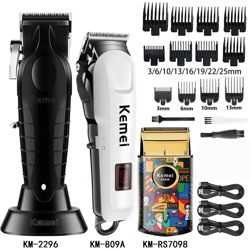 케메이 헤어 클리퍼 KM-809A KM-2296 KM-RS7098 무선 수염 트리머 전기 헤어 클리퍼 남성용 전문 헤어 트리머 키트