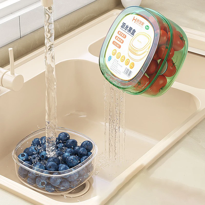 Caja de almacenamiento de frutas y verduras de doble capa con drenaje, organizador de alimentos transparente, nevera