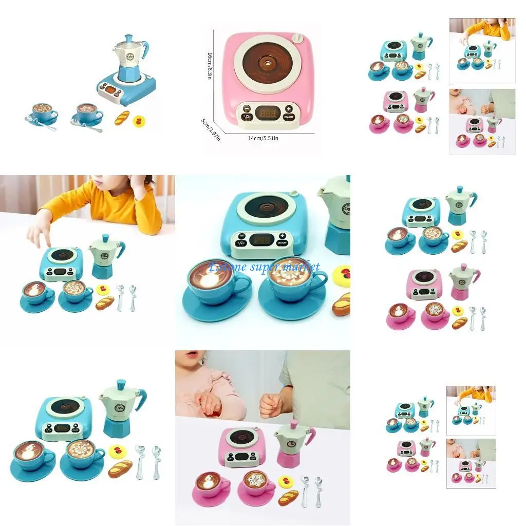 090B Set da gioco per bambine Modello musicale Dessert Caffettiera Giocattolo finzione Gioco ruolo Simulazione Caffè