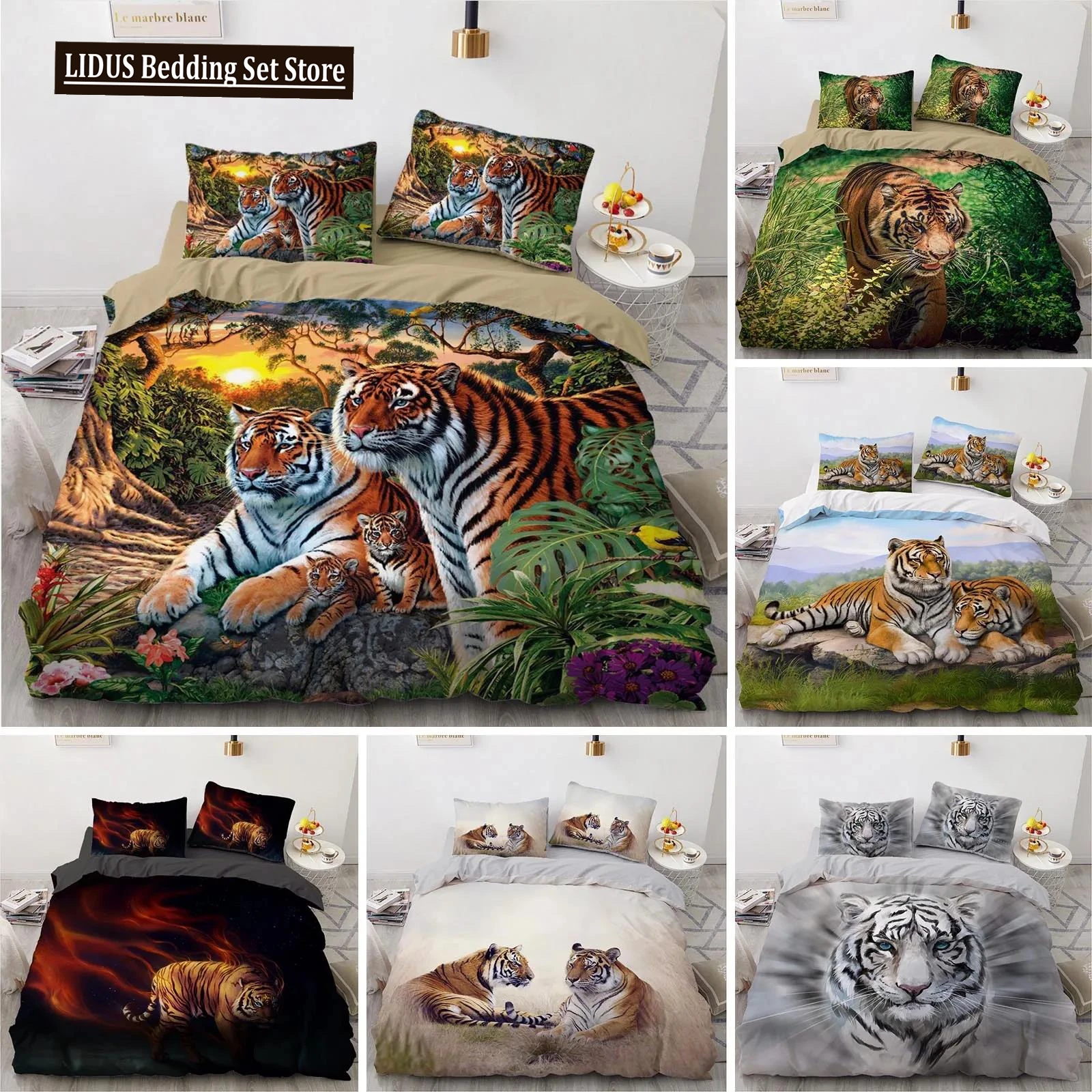 

3D Printed Animal Tiger Bedding Set Duvet Cover Bedroom Comforter Covers Single Twin King ​Size Quilt Cover Home Textile 2/3PCS