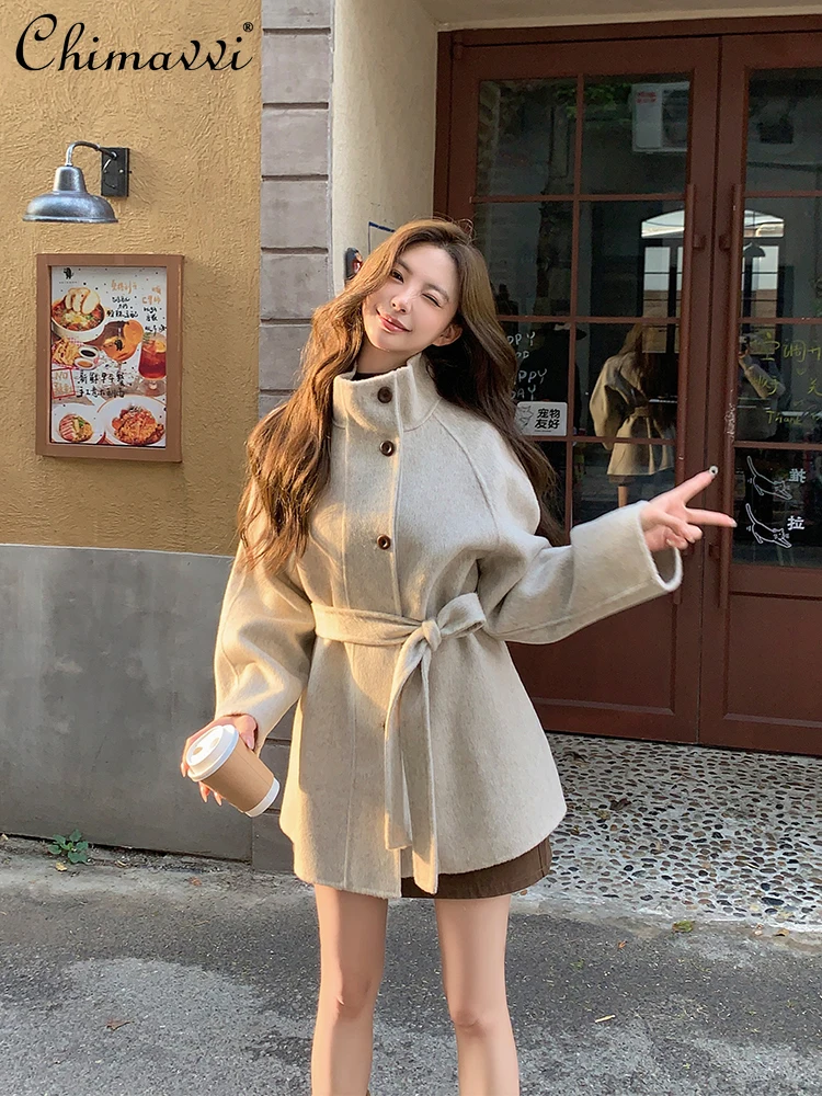 

2025 Winter New High-End Fashion Double-Sided Wool Coat Women Korean Style Long Sleeve Elegant Ladies Cashmere Woolen Jacket