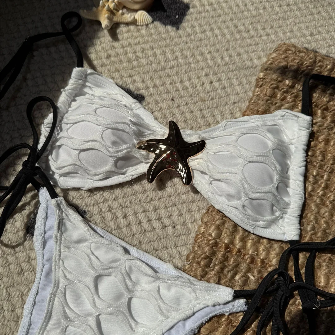 2026 Metallstern High-Cut-Bikini mit Riemchen für Damen, zweiteiliger Badeanzug, Badebekleidung, Badeanzug, Schwimmanzug V6817 – Detail 11