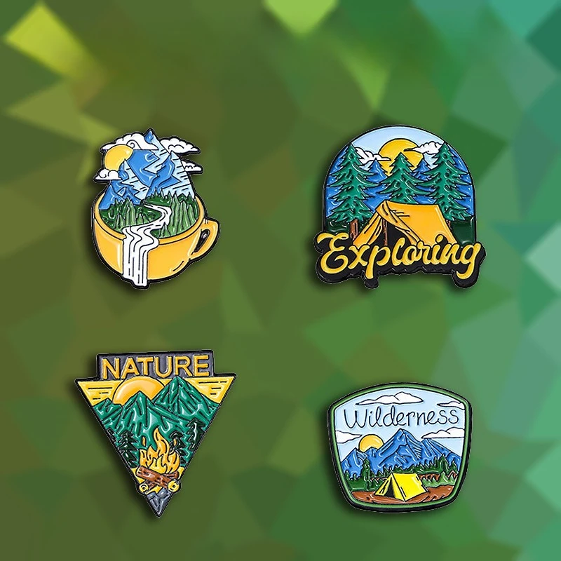 New Unisex Metal Camping Badge Pin Creative Landscape Brooch for Clothes Bags Shoes Hat Scarf T-shirt Jeans DIY Clothing