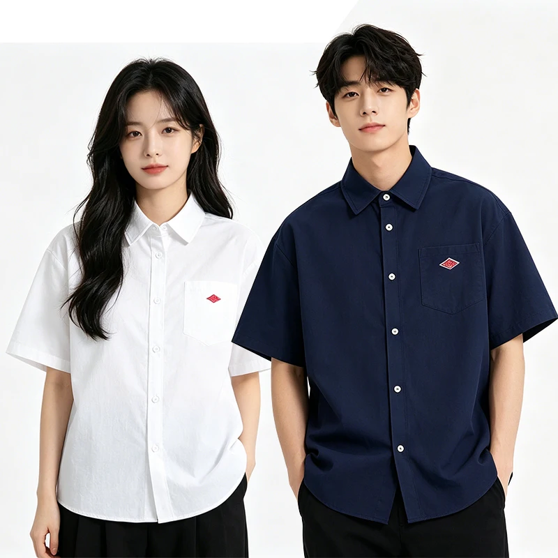 Hot sales Summer Men's Ice Silk With Pocket Embroidery Button Down Tees high quality Women Casual Short Sleeve Shirt Couple Tops