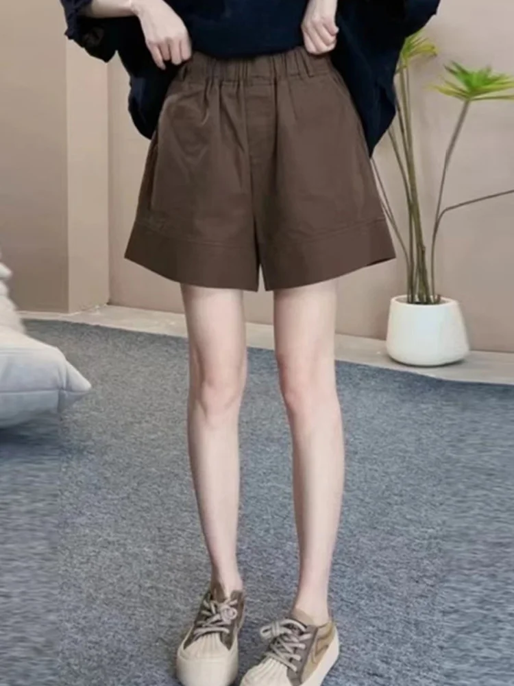 

High Waist Slimming Casual Shorts Women's Summer Thin Large Size Elastic Waist Loose A-Line Wide Leg Pants Commute Style