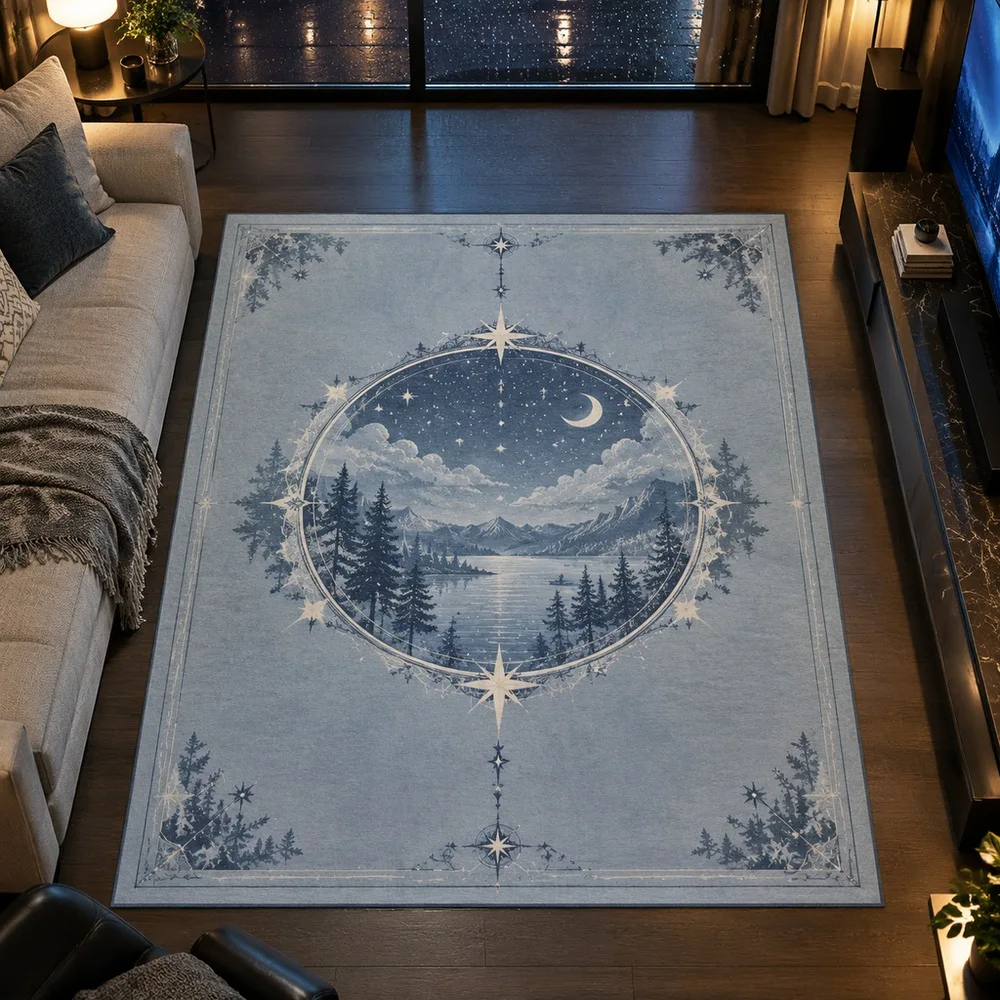 VIKAMA Rug Carpet Pale Blue Grey Winter Night Star Forest Washable Master Bedroom Kitchen Home Office Study Home Decoration