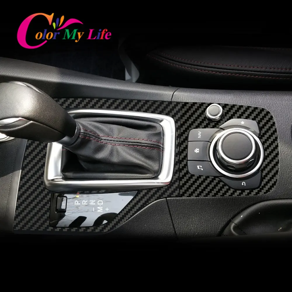 Carbon Fiber Car Interior Gear Head Shift Knob Panel Cover Trim Sticker Fit For Mazda 3 Axela 2014 2015 2016 2017 2018 2019