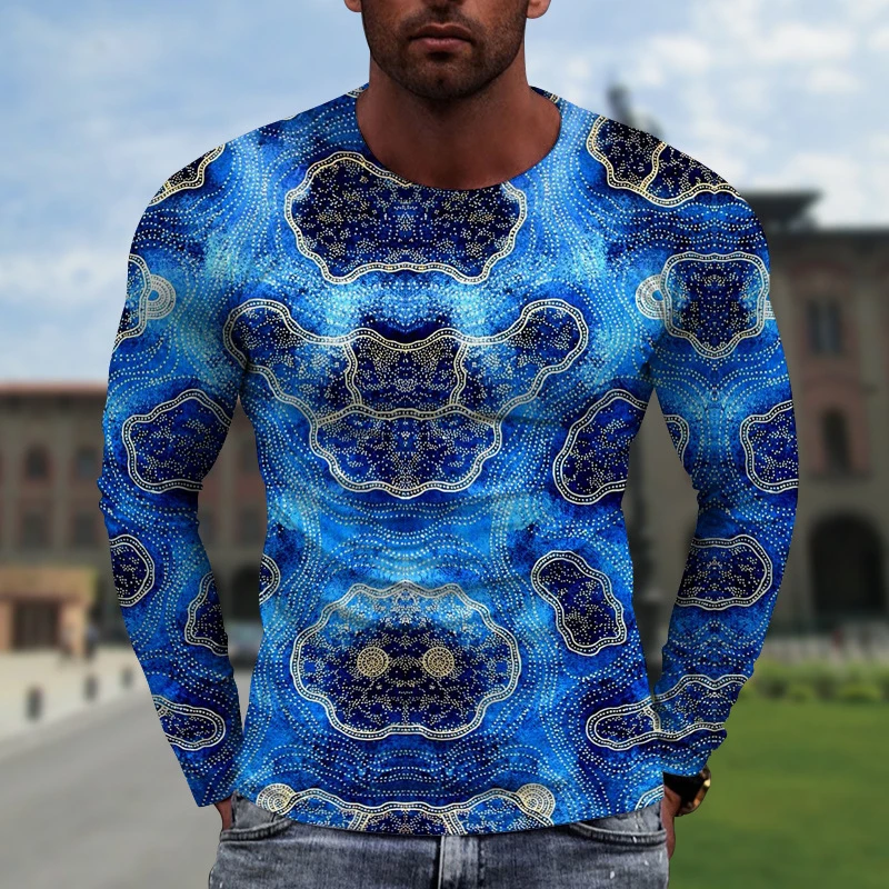 Visual Illusions 3D Printed Summer Men's Round Neck T-shirt Casual Long Sleeve Oversized T Shirt Fashion Pullover Men Clothing