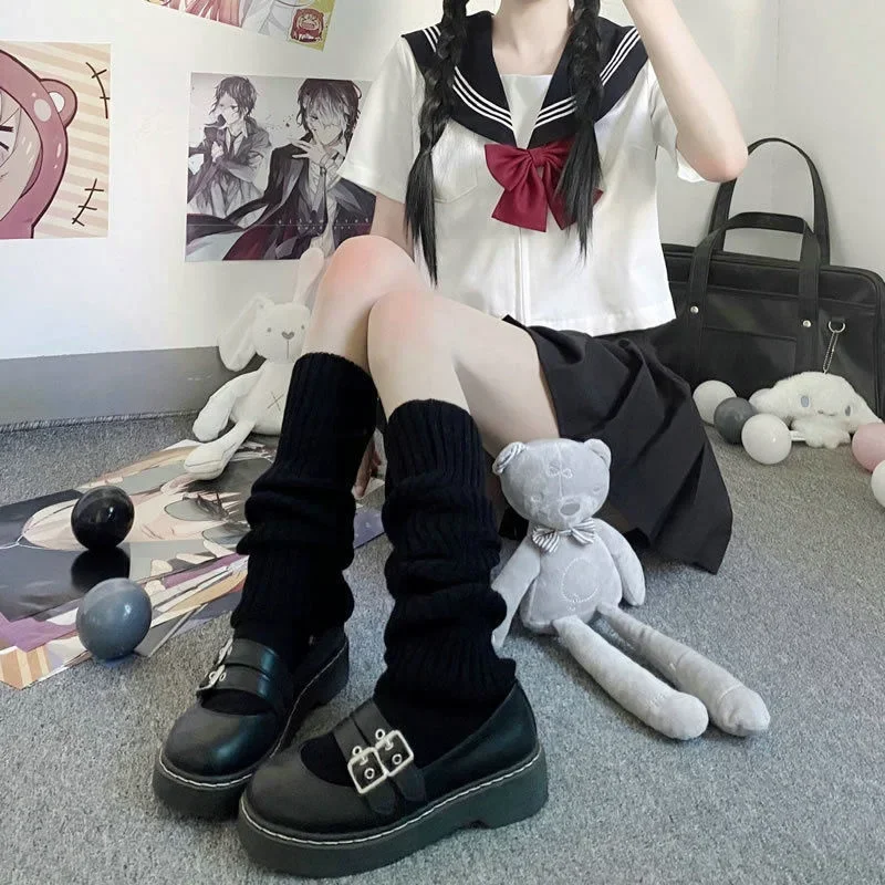 Lolita Long Socks Women's Leg Warmers Knitted Warm Foot Cover White Arm Leg Warmer Ladies Autumn Winter Crochet Socks Boot Cuffs