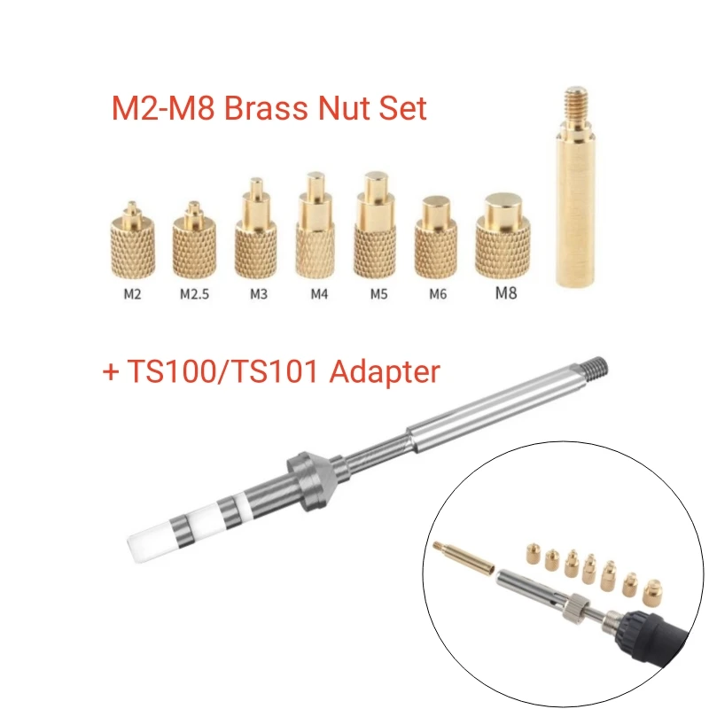 ponta de ferro de solda e m2 m8 hot melt brass nut embedded kit insercao de aquecimento substituicao tool grupo 3d printer part ts100 ts101 01