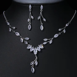 Emmaya New Elegant Clear Cubic Zirconia Silver Color Necklace Earrings Jewelry Set for Women Bridal Wedding Party Accessories