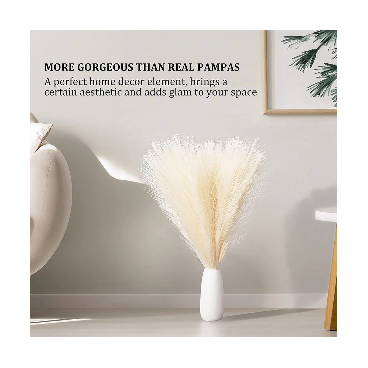 رقيق فو Pampas العشب ، الاصطناعي Pampas العشب ، زهرة ترتيب ل بوهو المنزل ، رمادي ، 5 الجذعية ، 18 "، 45 سنتيمتر