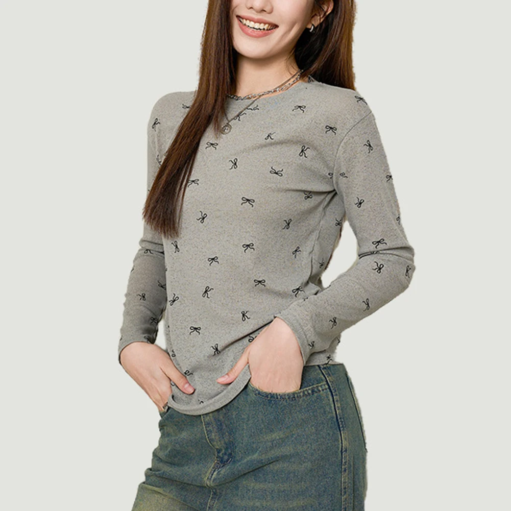 

Casual Events Bow Print Tops Loose Fitting Tee All Seasons Wear Brand New Condition Crew Neck Style Daily Use Apparel