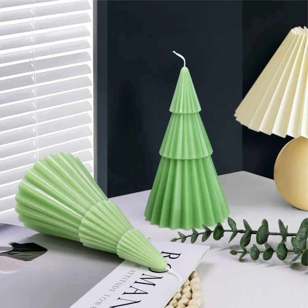 3 Layers Christmas Tree Bilayer Plastic Silicone Molds Festival Stripe Cone Plant Acrylic Moulds Festival Geometry Plaster Decor