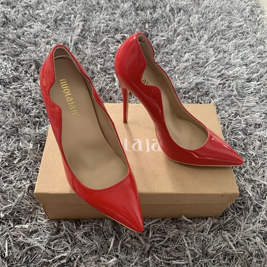 Pink Curl Upper Women Patent Pointed Toe Stiletto High Heels Sexy Ladies Party Dress Shoes Club Dance Pumps Plus Size