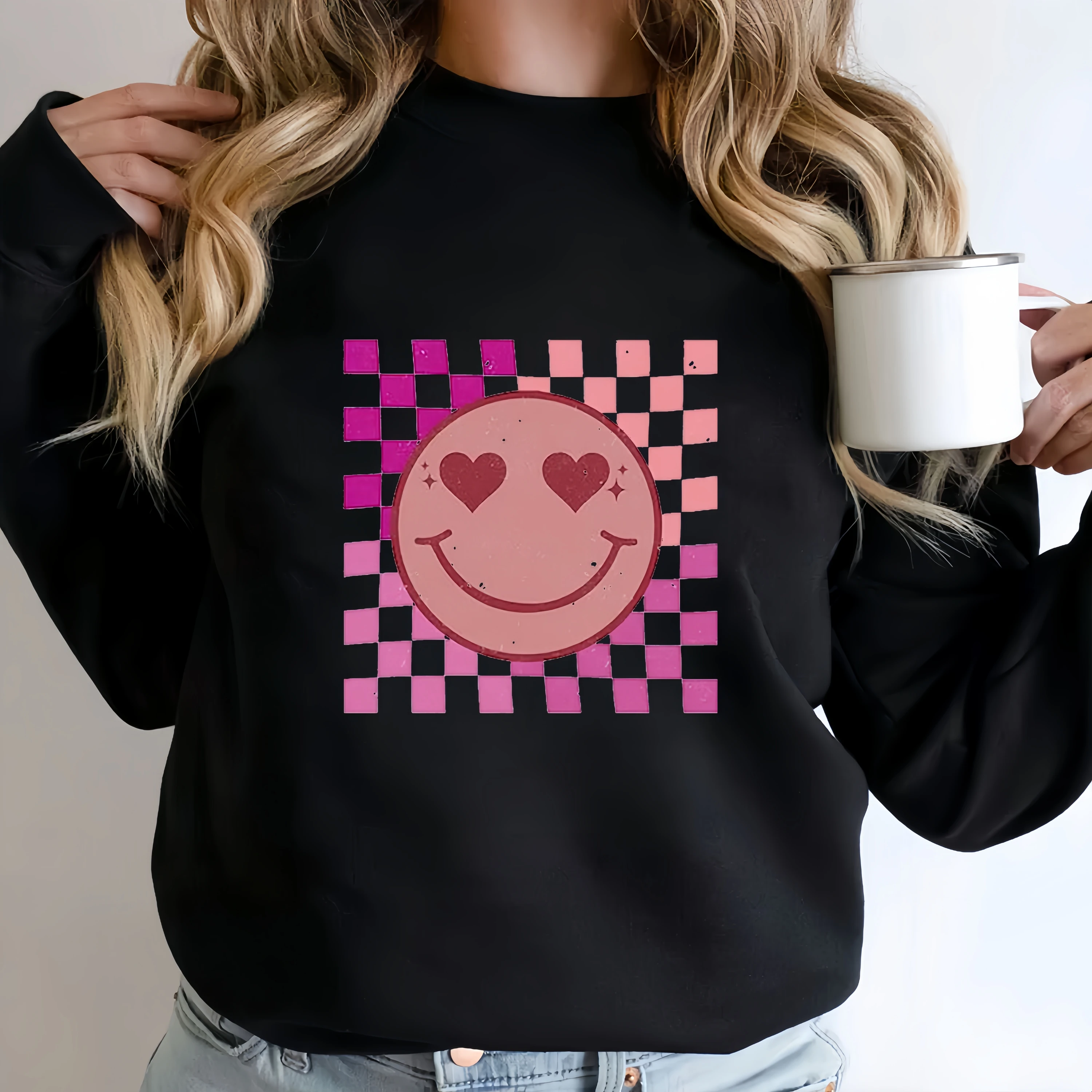 Lovely Pink Girl Heart Graphic Sweatshirt Women Fashion Casual Long Sleeve Pullover Grils Streetwear Thin Spring