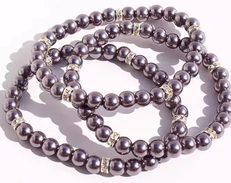 Qingdao foreign trade jewelry niche high-grade grey purple Pearl Flash diamond elastic ring bracelet three sets of bracelets
