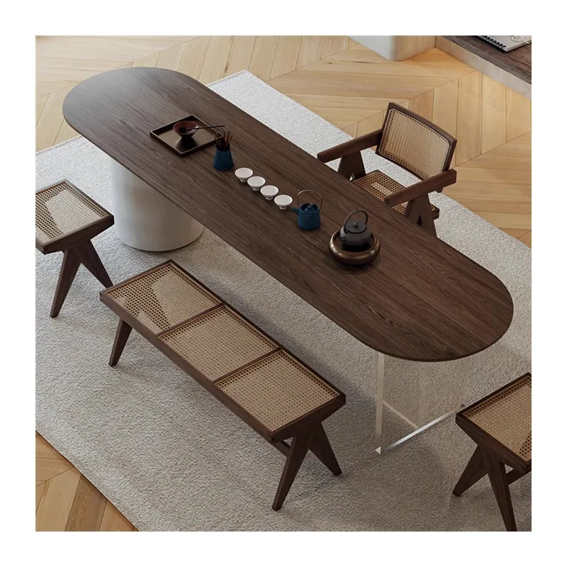 Wabi Sand wind tea table simple light luxury creative solid wood large board tea table office simple tea table and chair combina
