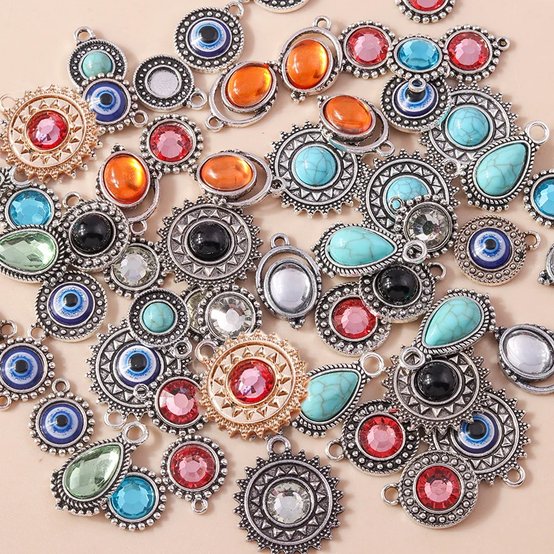 Leslie Mix 10 Stück Antik Gold Silber Farbe Naturstein Kristall Charms für Ohrring Halskette Anhänger DIY Vintage Schmuckherstellung – Detail 3