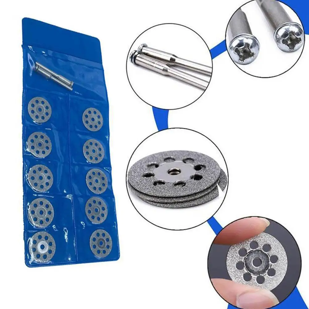 10 Diamond Cutting Wheels And 2 Rods For Rotary Tool Die Grinder Metal Outer Diameters 20mm 22mm 30mm Metal Cut Off Disc