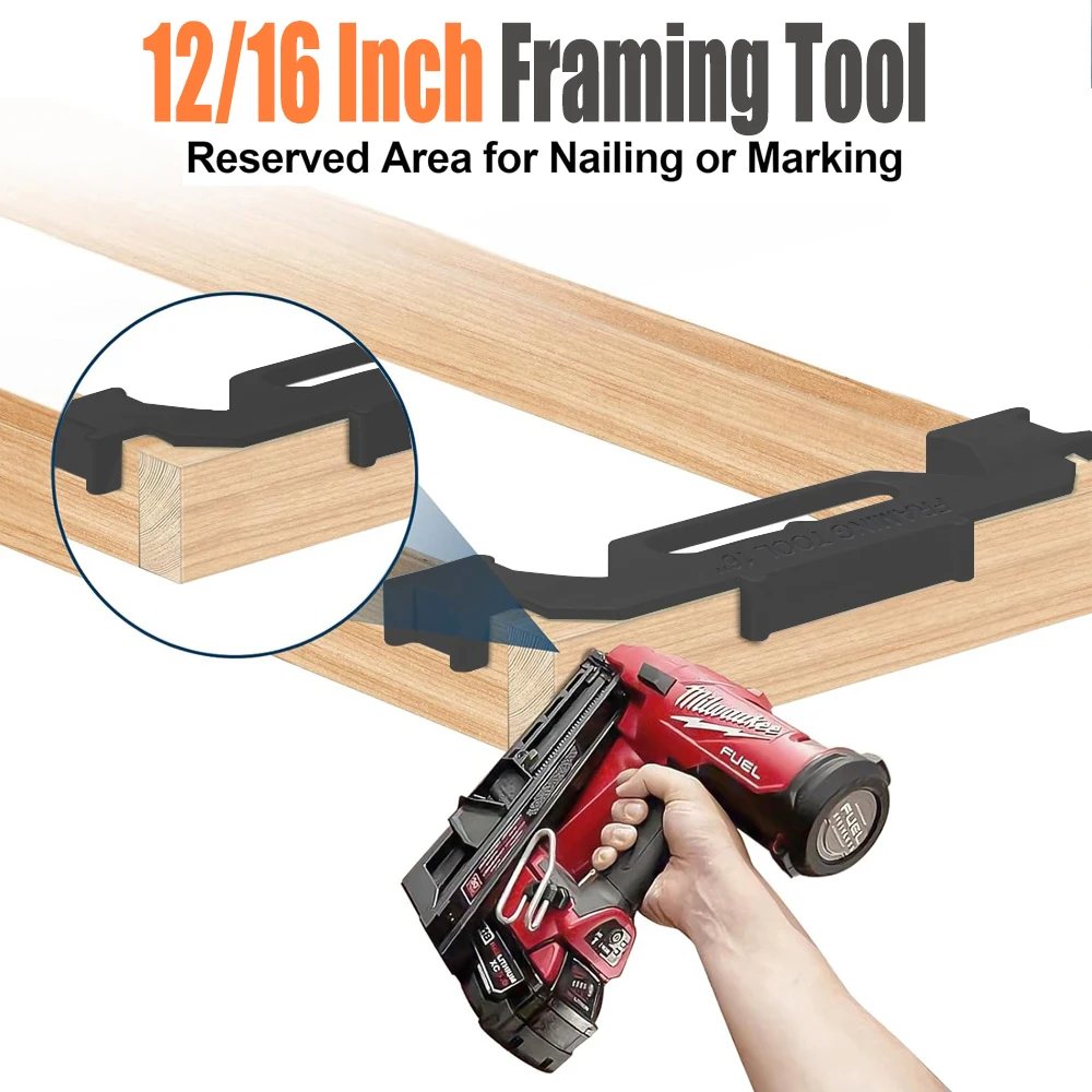 Plantilla de posicionamiento de espaciado de marcos de pared de aluminio fundido, herramienta de enmarcado de tachuelas, diseño de perno central, medición precisa de pared, 12-16 pulgadas