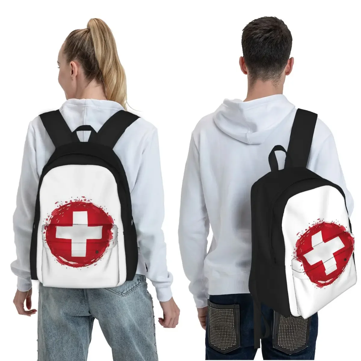 Swiss Switzerland Flag Student Backpack School Bag Hiking Travel Daypack for Boys Girls Fashion Bookbag Shoulder Bags