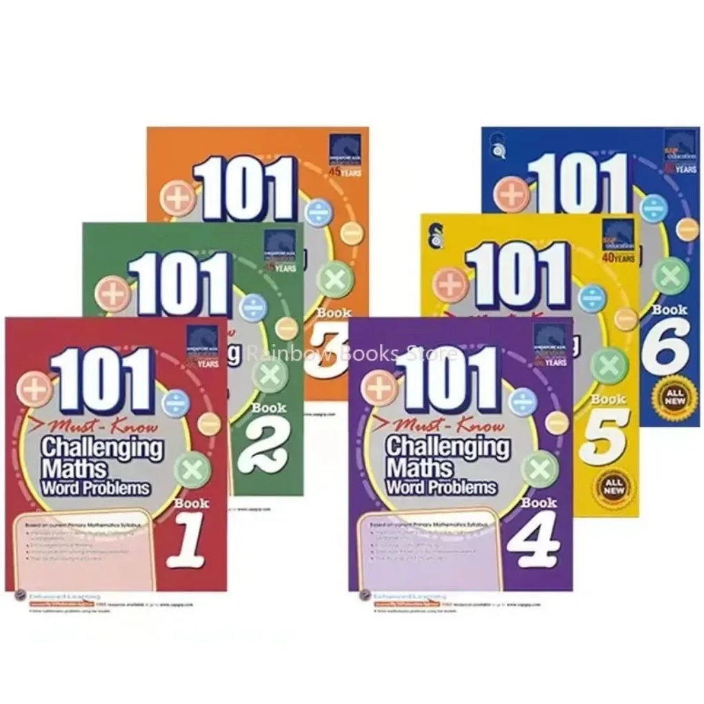 

101 Challenging Maths Word Problems Books Singapore Primary School Grade 1-6 Math Practice Book English Book 6 Books/Set Libros