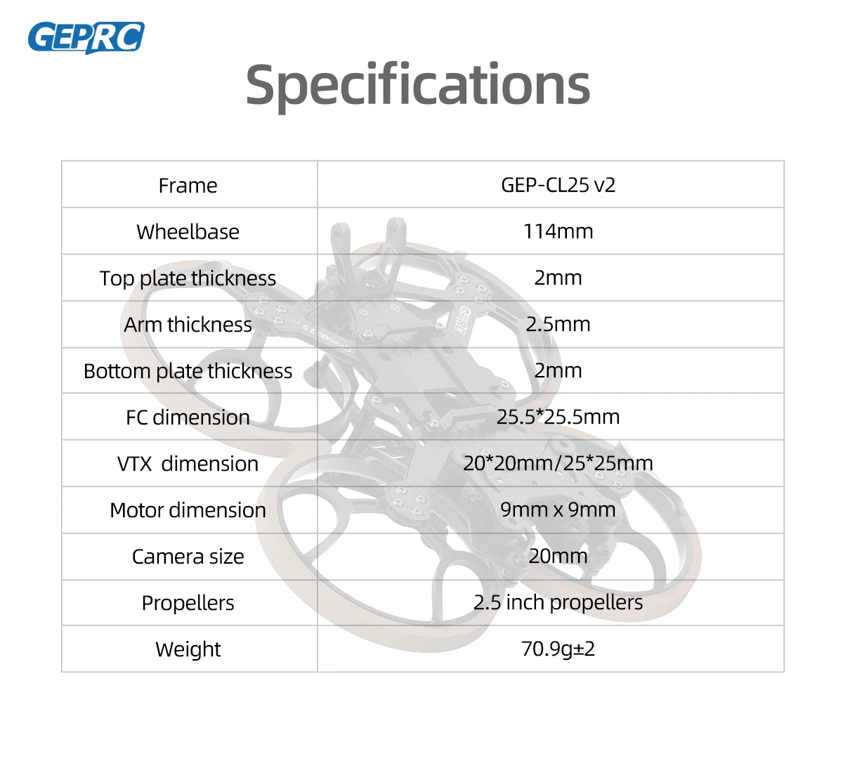 GEPRC Cinelog25 V2 GEP-CL25 V2 ramka 2.5 Cal części podstawy akcesoriów śmigła Quadcopter FPV Freestyle RC Racing Drone