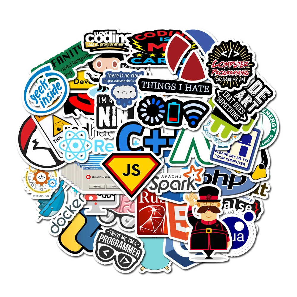 10/30/50 Uds. Pegatinas de grafiti de programación de Internet dibujos animados Geek Python Java Php Docker calcomanías portátil teléfono Notebook pegatina de juguete