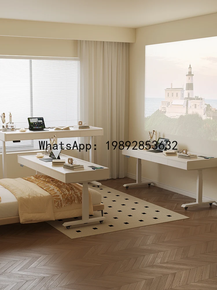 LYY Lazy Bedside Smart Electric Height Adjustable Desk Bedroom Bedside End Table Movable Long Computer Desk