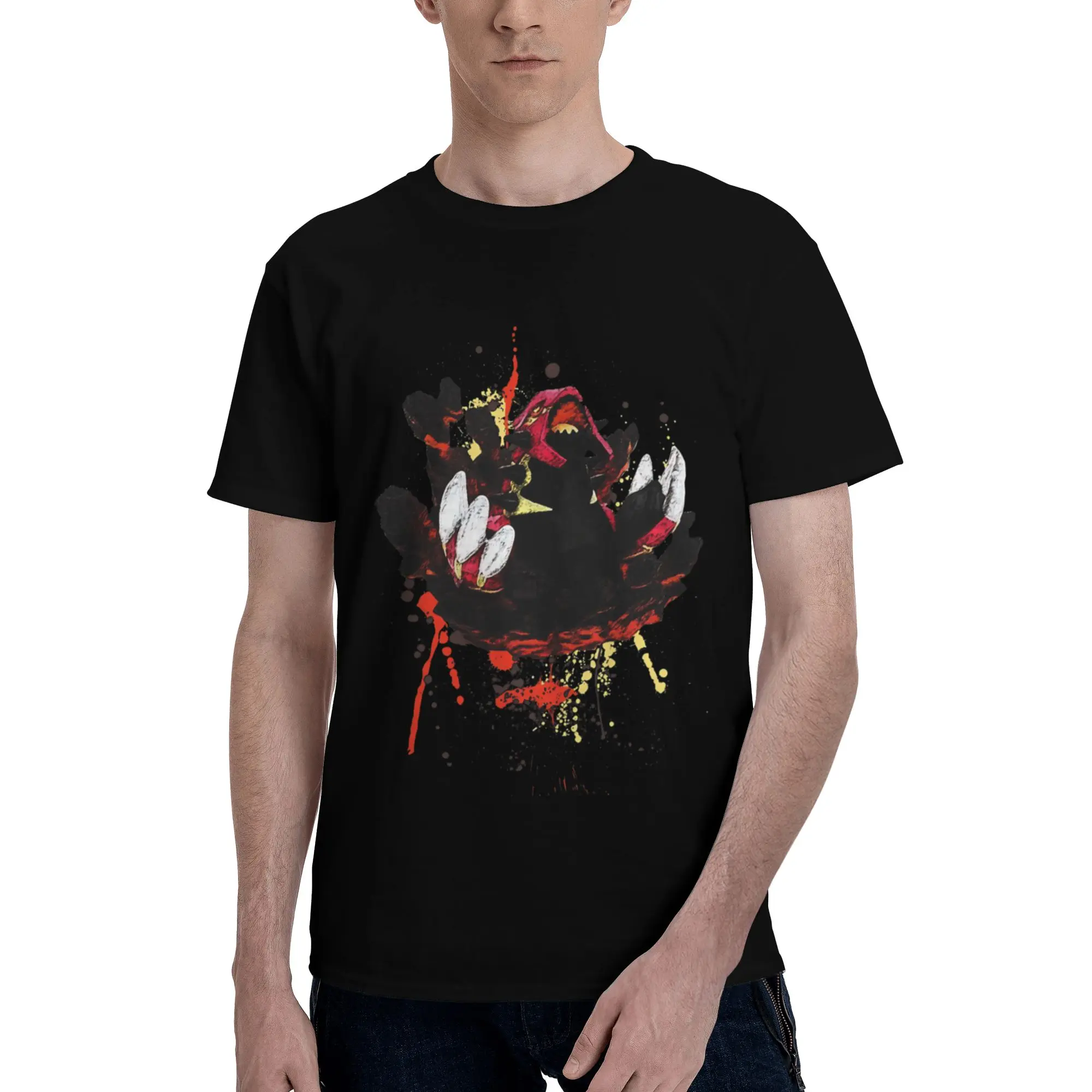 Genshi Groudon Men T Shirts Pokemon Leisure Tee Shirt Short Sleeve Crewneck Cotton Party Tops T-Shirt