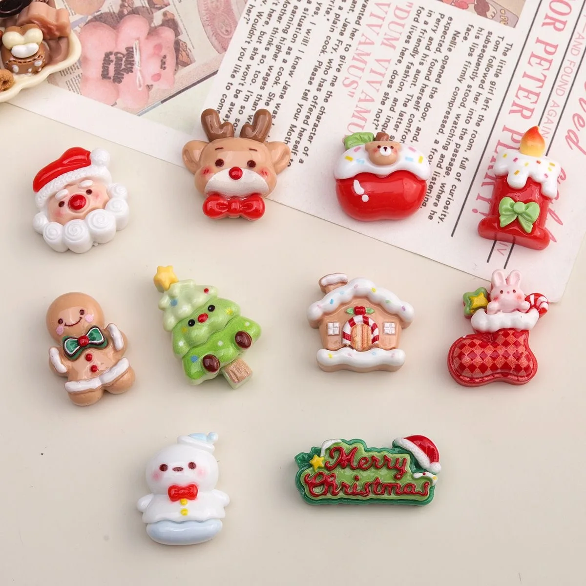 10 Stück Weihnachts-Kühlschrankmagnete Apfelbaum Weihnachtsmann Bär Figur Harz Kühlschrankmagnete Küchendekoration Zubehör – Detail 5