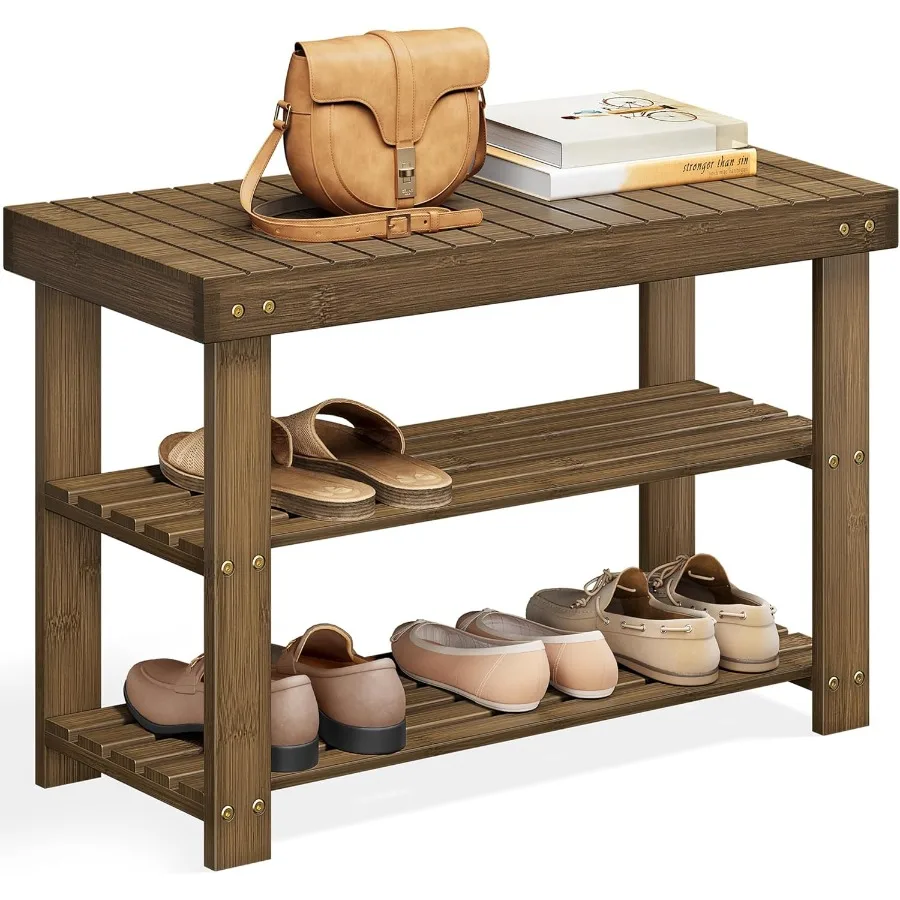 

Shoe Rack Bench 3Tier Bamboo Shoe Storage Organizer Entryway Bench Holds Up to 286 lb 11.3 x 27.6 x 17.8 Inches for Entryway Ba