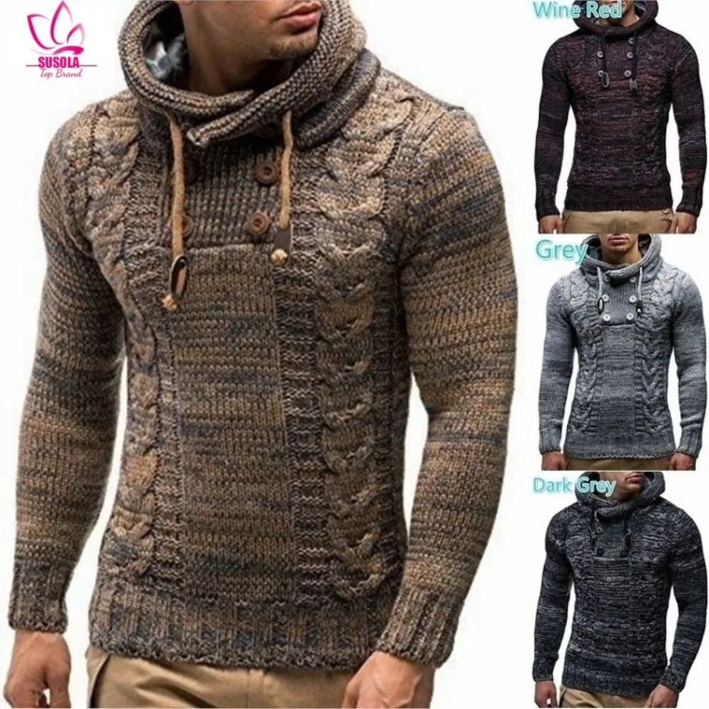 

SUSOLA Men's Winter Hooded Sweater Lady New Trend Male Knitwear Autumn Hoodies Knitted Coats Men Clothing Pullovers Sweaters