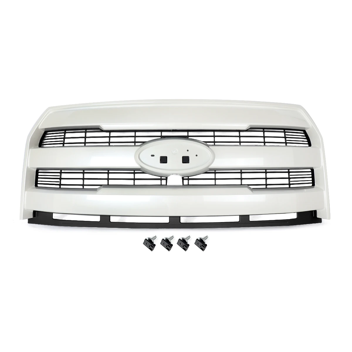 For Ford F150 F-150 Front Grille Assembly 2015 2016 2017 Lariat Style Grille With Camera Hole White Platinum & Black UG Magickit