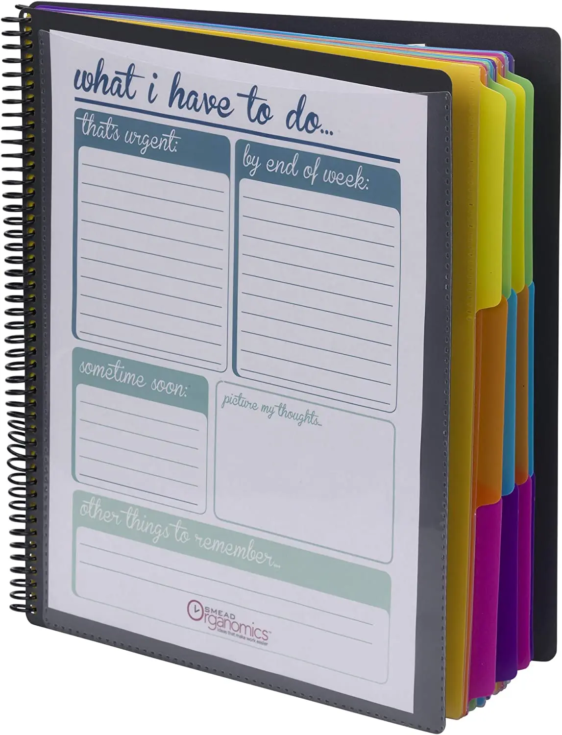 24 pocket poly project organizer, 1/3-corte guia, tamanho da letra, cinza com cores brilhantes