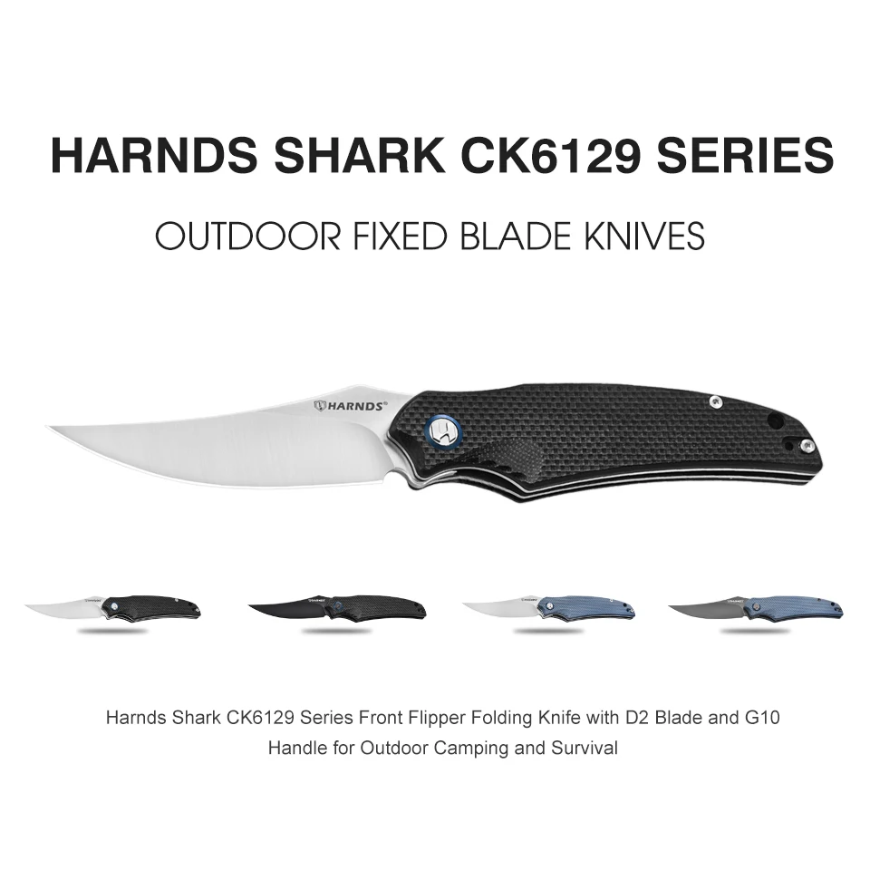 

Складной карманный нож Harnds Shark, нож с флиппером, стальным лезвием D2 и рукояткой G10, для выживания на природе и рыбалки, CK6129