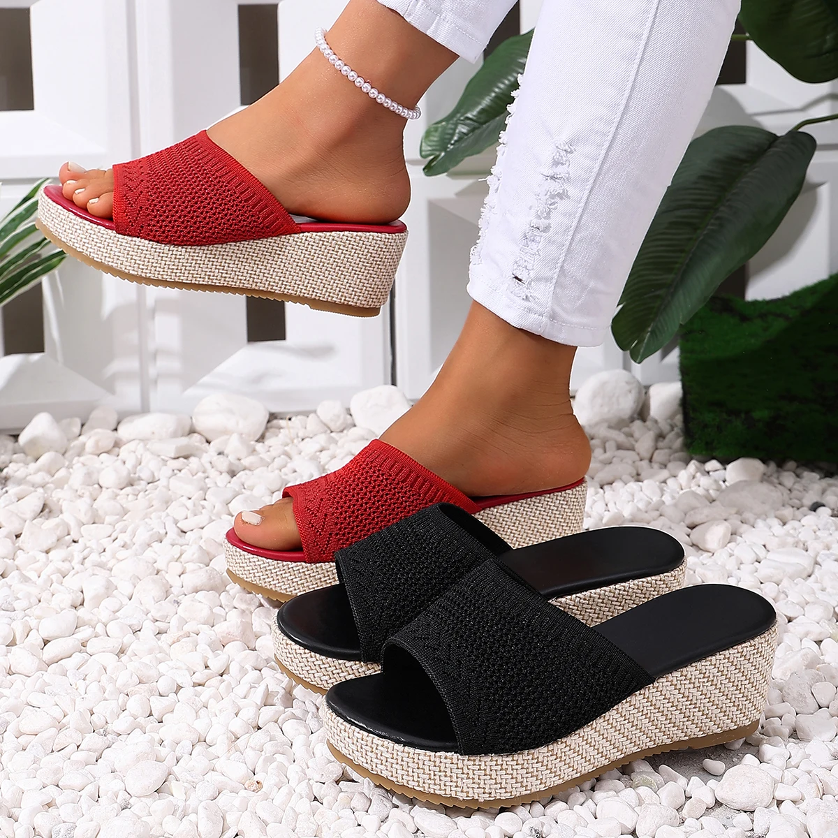 

*Summer New Round Headed Comfortable Wedge Heel Casual Slippers Fashionable Sexy Elegant Banquet High-heeled Slippers for Women