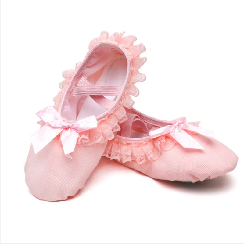 Girls Ballet Slippers Lace Ballet Dance Shoes Lace Bow-knot Canvas Soft Sole Ballet Slippers