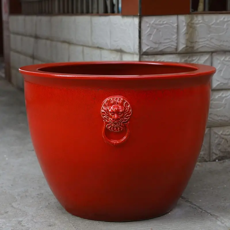 Ceramic flower pot water lily lotus tank bowl lotus fish tank planting pot extra large garden water tank Chinese red classical