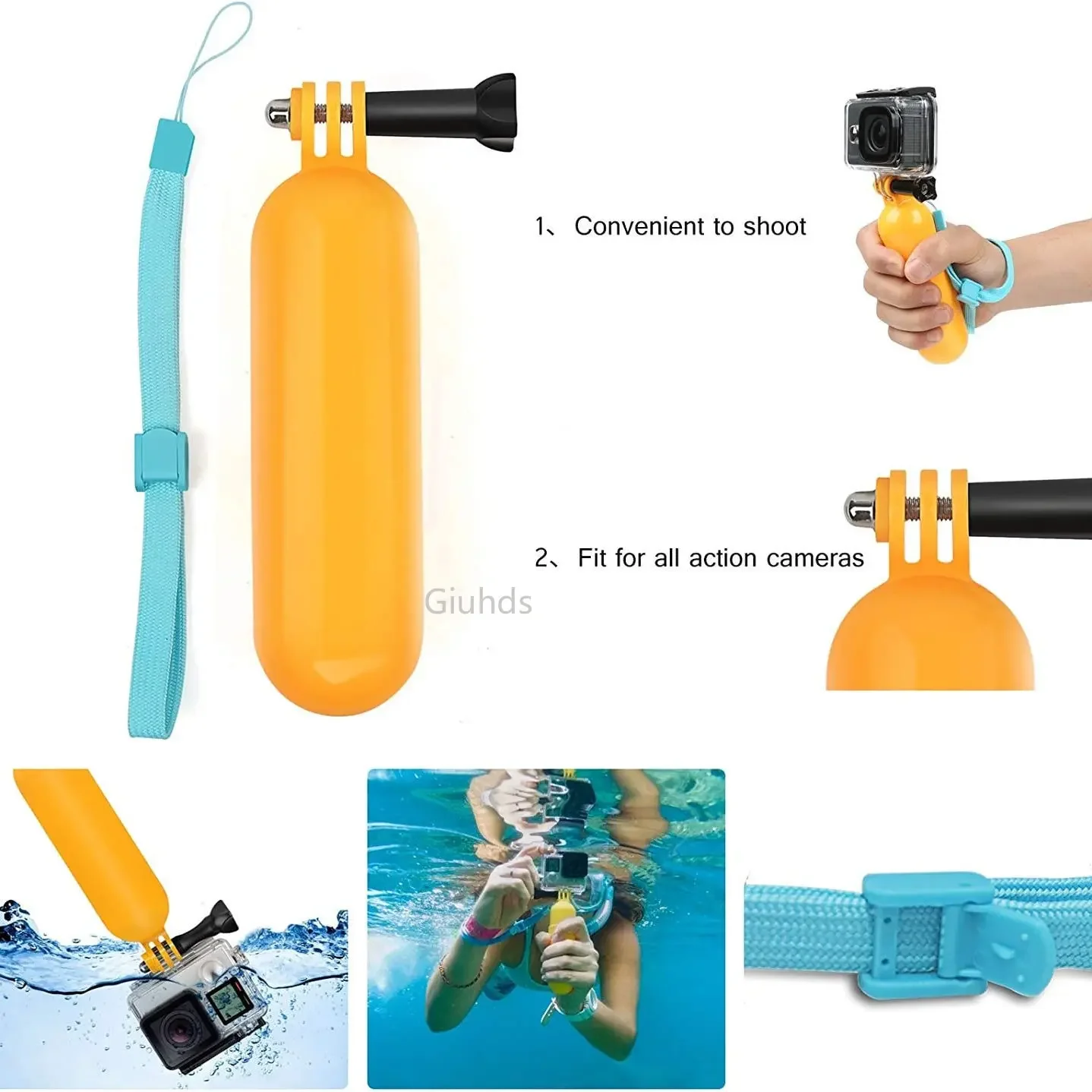 Floating Hand Grip Handle Stick Bobber Floaty Yellow Handheld Monopod for GoPro Hero 12 11 10 9 8 7 6 5 Xiaomi Yi 4k for eken